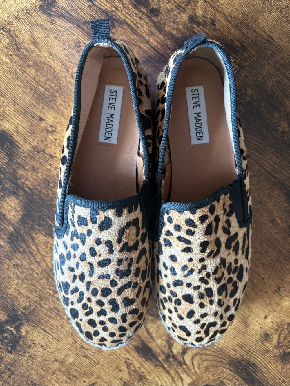 Steve Madden Leopard Print Slip-On Flats in Tan and Black